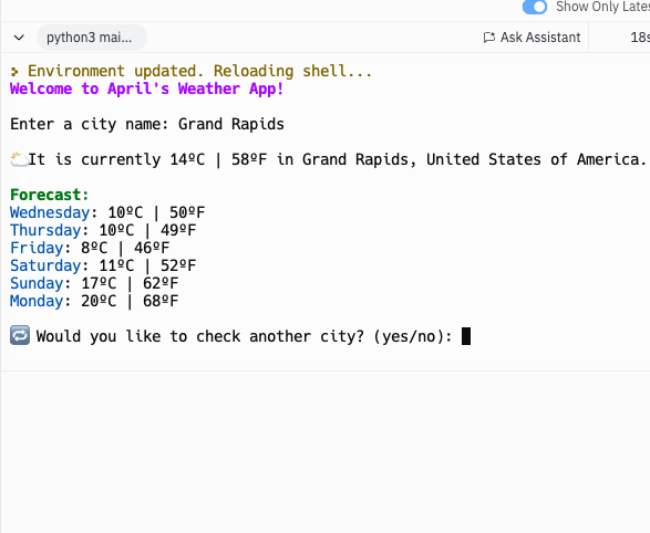 Screenshot of Python Weather App