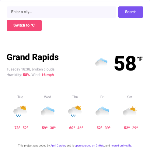 Screenshot of Vanilla JavaScript Weather App