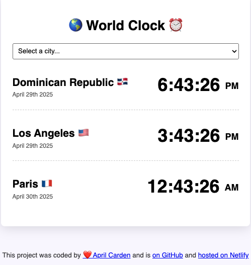 Screenshot of World Clock project
